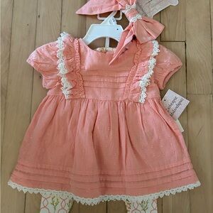 Catherine Malandrino - Infant Pink Baby Dress with Pants and Matching Bow